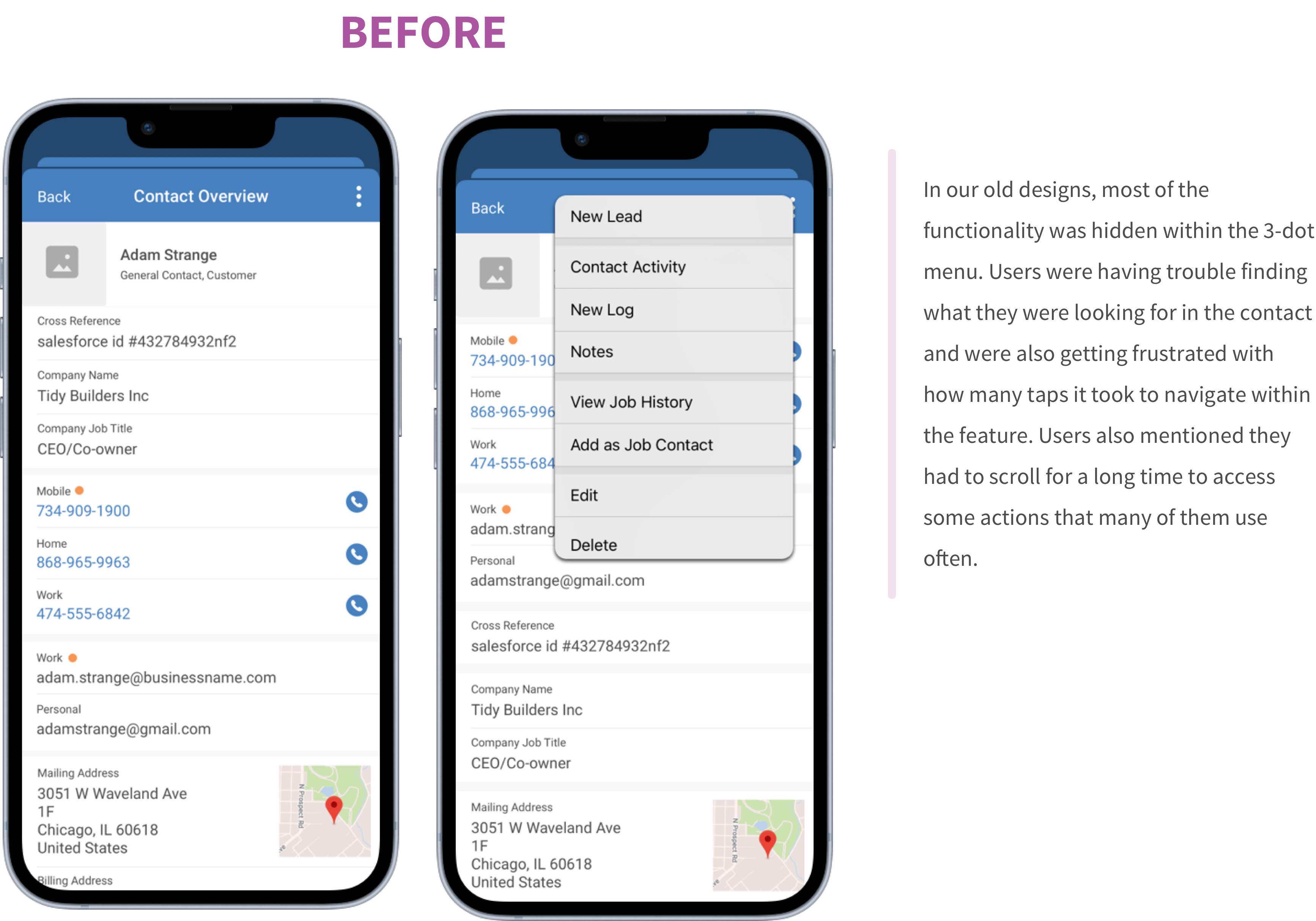 Contacts Redesign Before