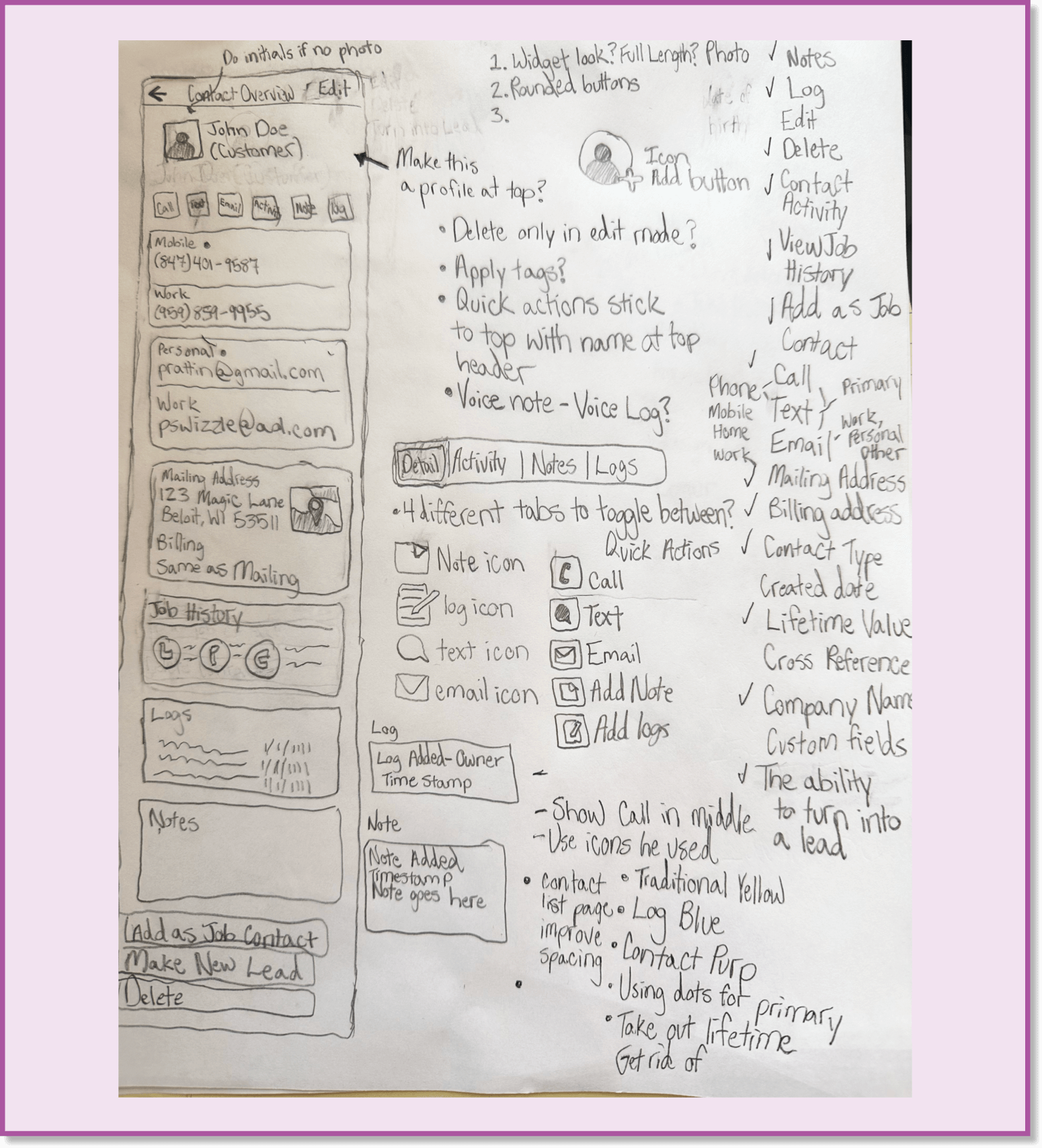 Contacts Redesign Sketch